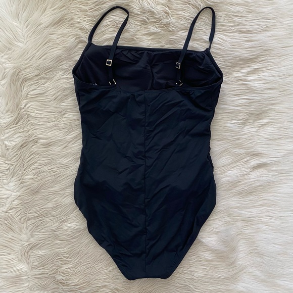 La Blanca Black One Piece Square Neck Neutral Ruched Island Goddess Swimsuit - Picture 6 of 11
